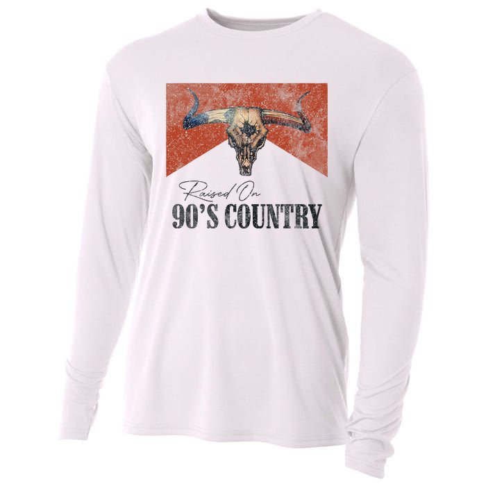 90's Country Music Bull Skull Western Vintage Hat Cooling Performance Long Sleeve Crew