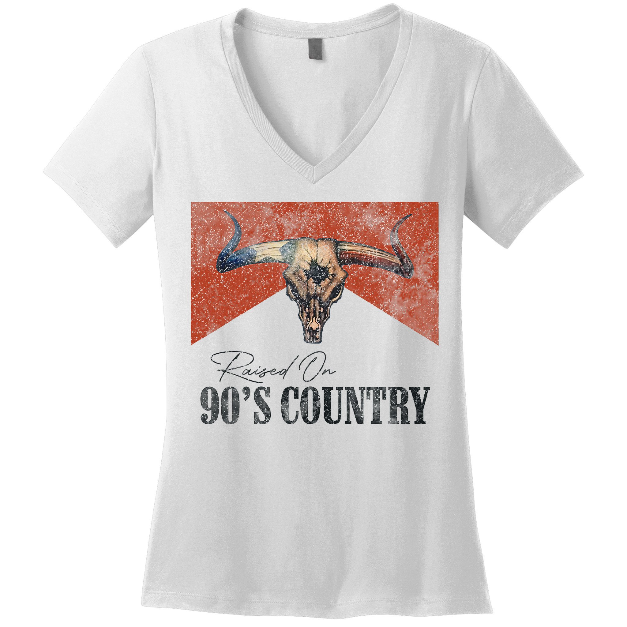 90's Country Music Bull Skull Western Vintage Hat Women's V-Neck T-Shirt