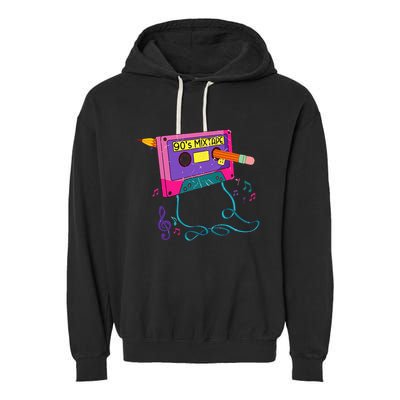 90s Cassette Tape Pencil 1990s Retro Vintage Throwback Music Garment-Dyed Fleece Hoodie