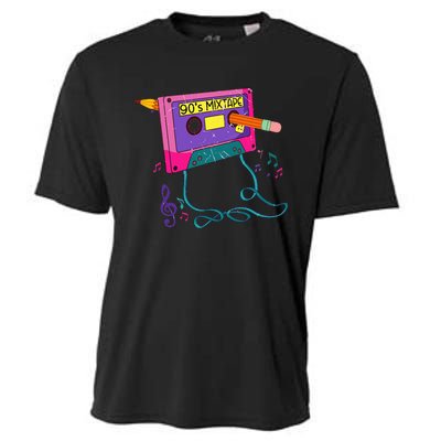 90s Cassette Tape Pencil 1990s Retro Vintage Throwback Music Cooling Performance Crew T-Shirt