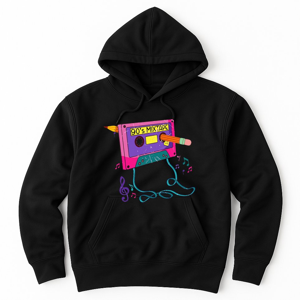 90s Cassette Tape Pencil 1990s Retro Vintage Throwback Music Hoodie