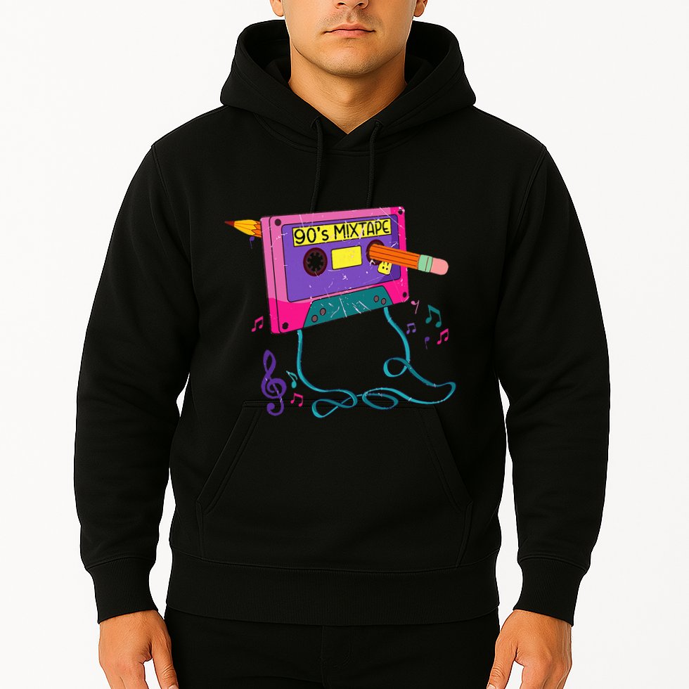 90s Cassette Tape Pencil 1990s Retro Vintage Throwback Music Hoodie