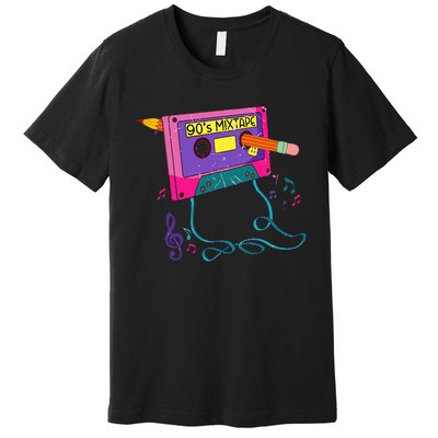 90s Cassette Tape Pencil 1990s Retro Vintage Throwback Music Premium T-Shirt