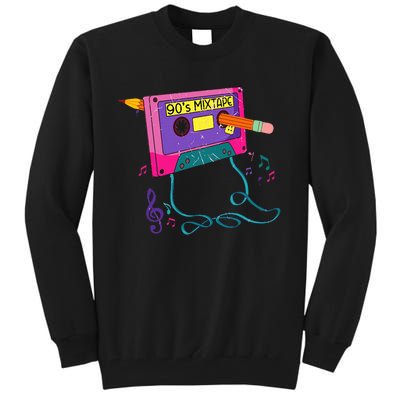 90s Cassette Tape Pencil 1990s Retro Vintage Throwback Music Tall Sweatshirt