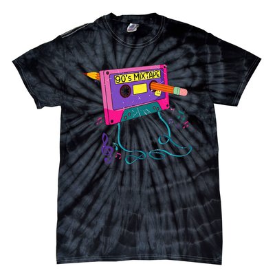 90s Cassette Tape Pencil 1990s Retro Vintage Throwback Music Tie-Dye T-Shirt