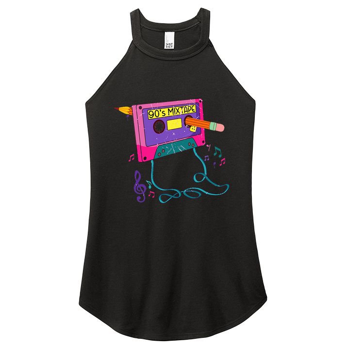 90s Cassette Tape Pencil 1990s Retro Vintage Throwback Music Women's Perfect Tri Rocker Tank