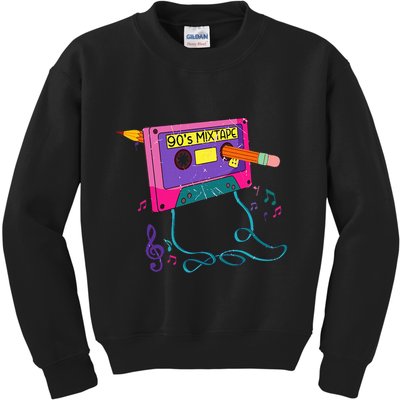 90s Cassette Tape Pencil 1990s Retro Vintage Throwback Music Kids Sweatshirt