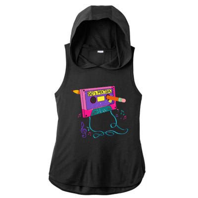 90s Cassette Tape Pencil 1990s Retro Vintage Throwback Music Ladies PosiCharge Tri-Blend Wicking Draft Hoodie Tank