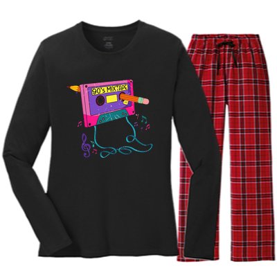 90s Cassette Tape Pencil 1990s Retro Vintage Throwback Music Women's Long Sleeve Flannel Pajama Set 