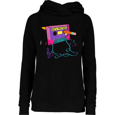 90s Cassette Tape Pencil 1990s Retro Vintage Throwback Music Womens Funnel Neck Pullover Hood