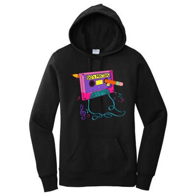 90s Cassette Tape Pencil 1990s Retro Vintage Throwback Music Women's Pullover Hoodie