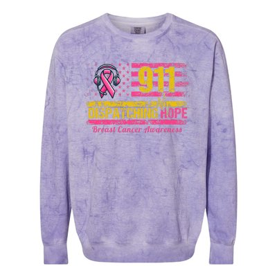 911 Dispatcher Breast Cancer Awareness American Flag Colorblast Crewneck Sweatshirt