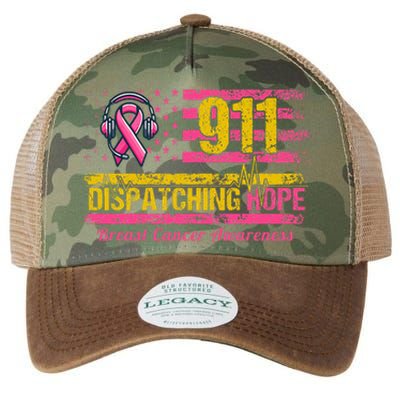 911 Dispatcher Breast Cancer Awareness American Flag Legacy Tie Dye Trucker Hat