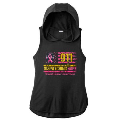 911 Dispatcher Breast Cancer Awareness American Flag Ladies PosiCharge Tri-Blend Wicking Draft Hoodie Tank