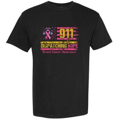 911 Dispatcher Breast Cancer Awareness American Flag Garment-Dyed Heavyweight T-Shirt