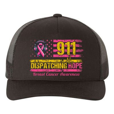 911 Dispatcher Breast Cancer Awareness American Flag Yupoong Adult 5-Panel Trucker Hat