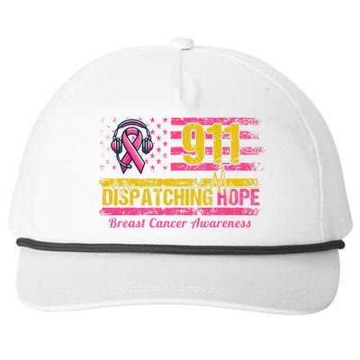 911 Dispatcher Breast Cancer Awareness American Flag Snapback Five-Panel Rope Hat