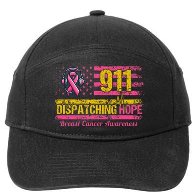 911 Dispatcher Breast Cancer Awareness American Flag 7-Panel Snapback Hat