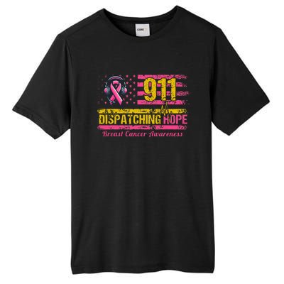 911 Dispatcher Breast Cancer Awareness American Flag Tall Fusion ChromaSoft Performance T-Shirt