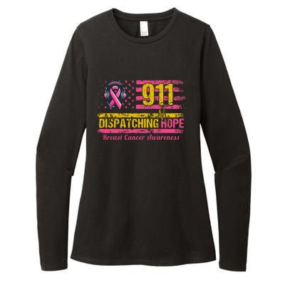 911 Dispatcher Breast Cancer Awareness American Flag Womens CVC Long Sleeve Shirt