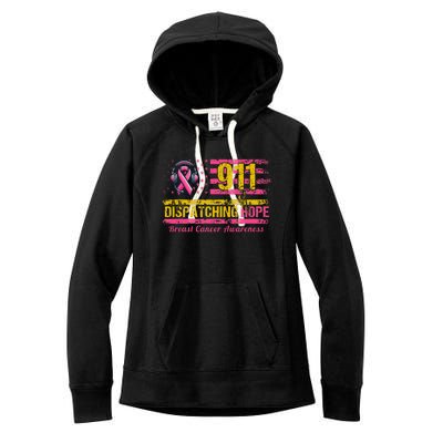 911 Dispatcher Breast Cancer Awareness American Flag Women's Fleece Hoodie