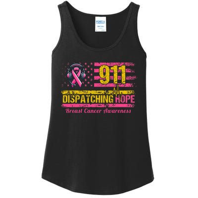 911 Dispatcher Breast Cancer Awareness American Flag Ladies Essential Tank