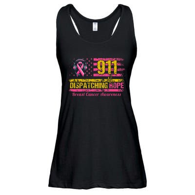 911 Dispatcher Breast Cancer Awareness American Flag Ladies Essential Flowy Tank