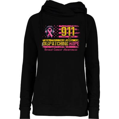 911 Dispatcher Breast Cancer Awareness American Flag Womens Funnel Neck Pullover Hood