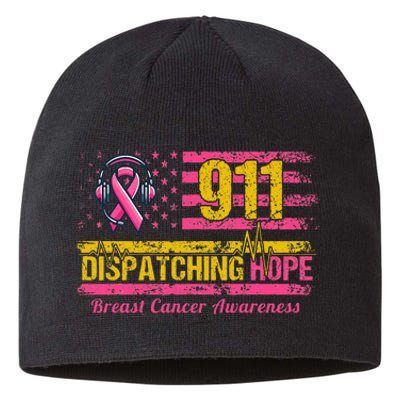 911 Dispatcher Breast Cancer Awareness American Flag Sustainable Beanie