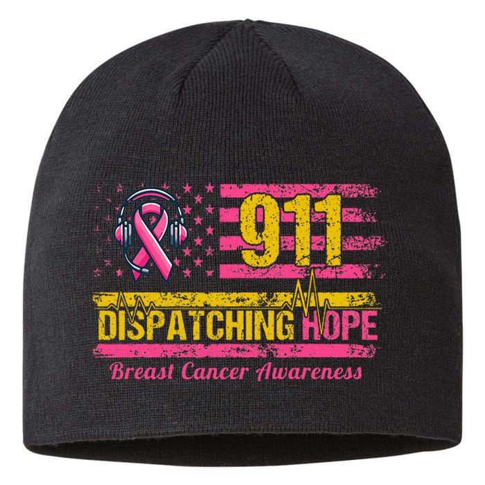 911 Dispatcher Breast Cancer Awareness American Flag Sustainable Beanie