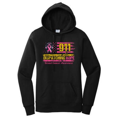 911 Dispatcher Breast Cancer Awareness American Flag Women's Pullover Hoodie