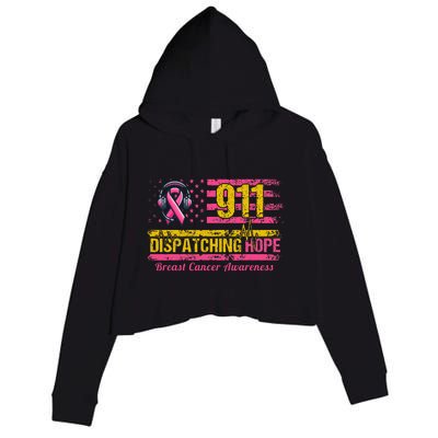 911 Dispatcher Breast Cancer Awareness American Flag Crop Fleece Hoodie