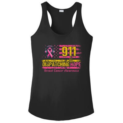 911 Dispatcher Breast Cancer Awareness American Flag Ladies PosiCharge Competitor Racerback Tank