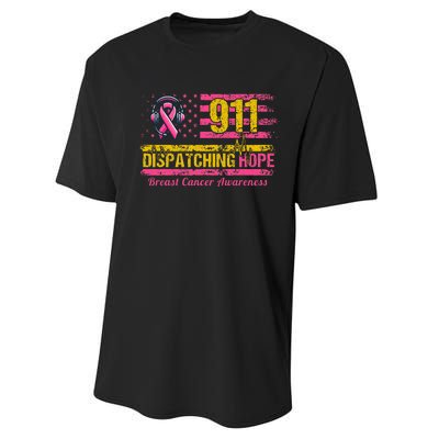 911 Dispatcher Breast Cancer Awareness American Flag Performance Sprint T-Shirt