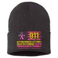 911 Dispatcher Breast Cancer Awareness American Flag Sustainable Knit Beanie