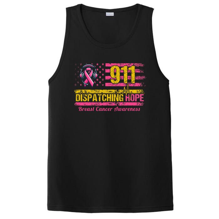 911 Dispatcher Breast Cancer Awareness American Flag PosiCharge Competitor Tank