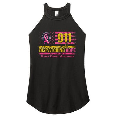 911 Dispatcher Breast Cancer Awareness American Flag Women's Perfect Tri Rocker Tank