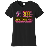 911 Dispatcher Breast Cancer Awareness American Flag Women's T-Shirt