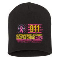 911 Dispatcher Breast Cancer Awareness American Flag Short Acrylic Beanie