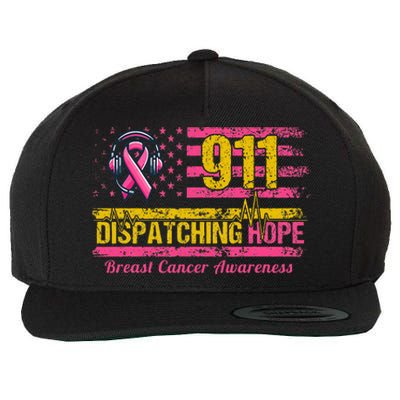 911 Dispatcher Breast Cancer Awareness American Flag Wool Snapback Cap