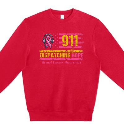 911 Dispatcher Breast Cancer Awareness American Flag Premium Crewneck Sweatshirt