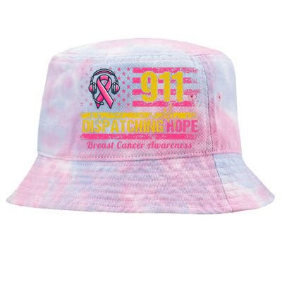 911 Dispatcher Breast Cancer Awareness American Flag Tie-Dyed Bucket Hat