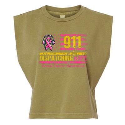 911 Dispatcher Breast Cancer Awareness American Flag Garment-Dyed Women's Muscle Tee