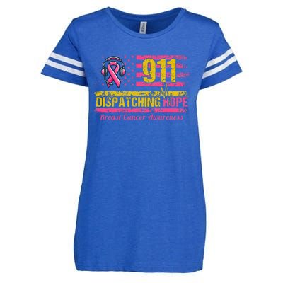 911 Dispatcher Breast Cancer Awareness American Flag Enza Ladies Jersey Football T-Shirt