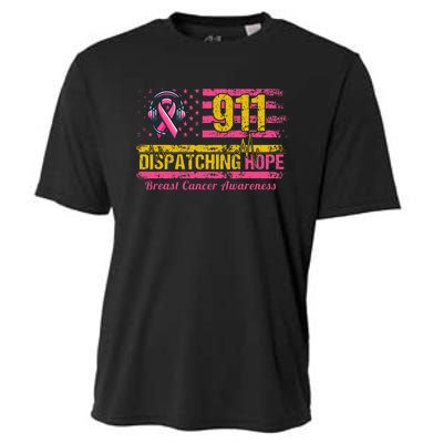 911 Dispatcher Breast Cancer Awareness American Flag Cooling Performance Crew T-Shirt