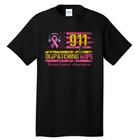 911 Dispatcher Breast Cancer Awareness American Flag Tall T-Shirt