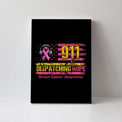 911 Dispatcher Breast Cancer Awareness American Flag Canvas