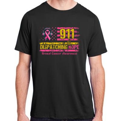 911 Dispatcher Breast Cancer Awareness American Flag Adult ChromaSoft Performance T-Shirt