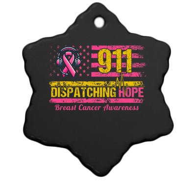 911 Dispatcher Breast Cancer Awareness American Flag Ceramic Star Ornament