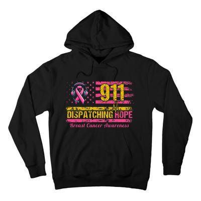 911 Dispatcher Breast Cancer Awareness American Flag Tall Hoodie